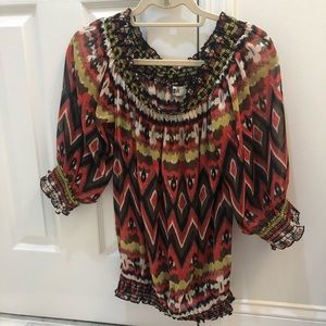 NWOT 382 Bohemian Print Sheer Top Size: Medium